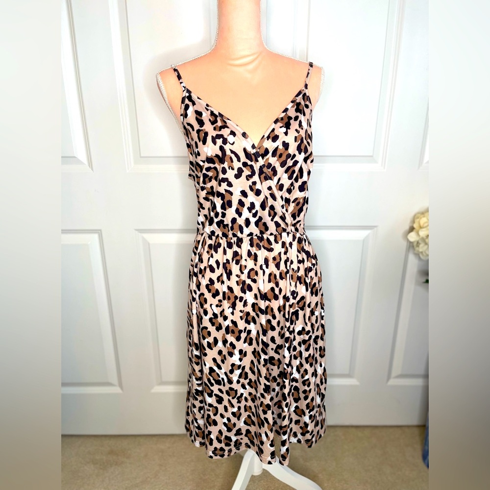 STYLEWORD Cheetah Print Spaghetti Strap Sun Dress w/ Pockets Sz XL B11